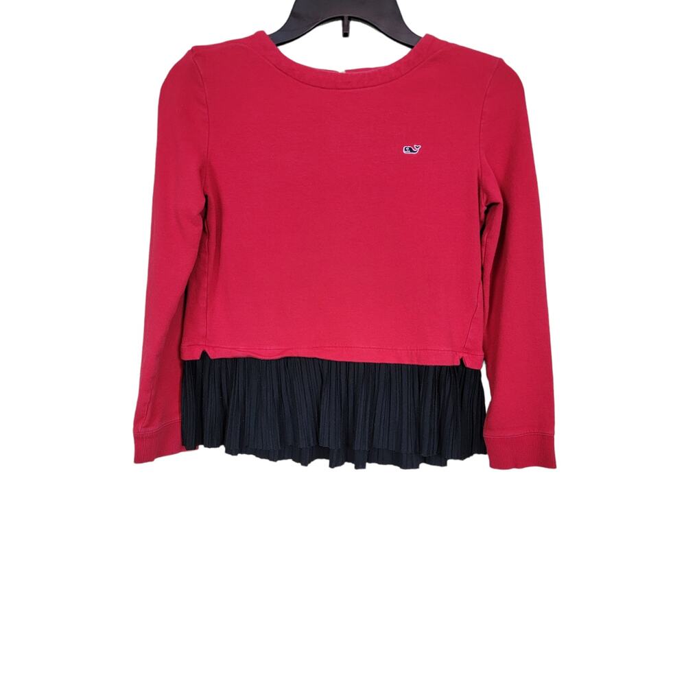 Vineyard Vines Girls Size Large (14) Red and Black Top Shirt Ruffle Hem READ